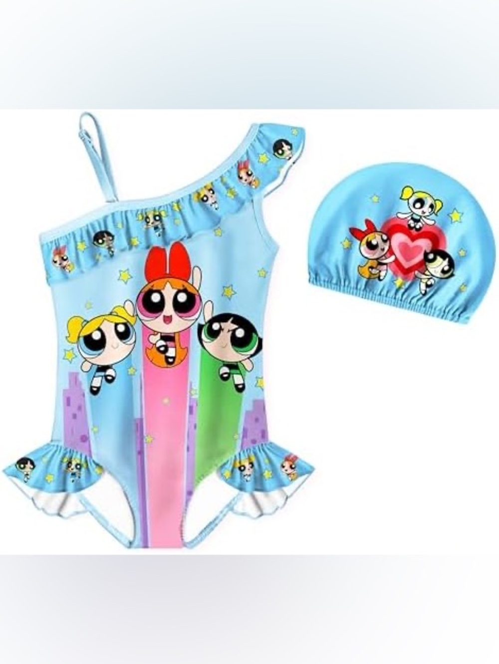Super Girls Swimsuits One Piece Power Cartoon Swimwear Kids Movie Bathing Suit R